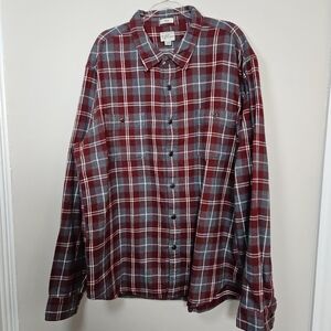 J.Crew Flannel Button Down Shirt Men XXL Red Gray Long Sleeve Outdoors Plaid